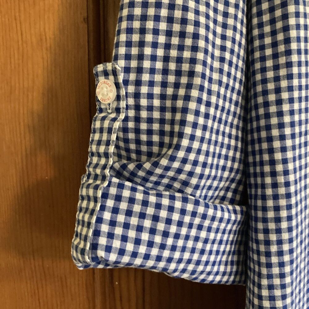 Victorias Secret Womens M Blue Gingham Button Up Cotton Sleep Shirt Boyfriend - Picture 10 of 10
